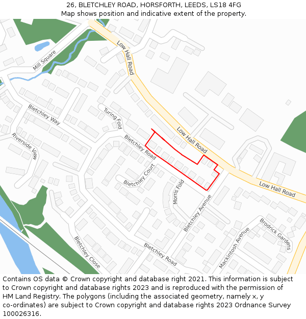 26, BLETCHLEY ROAD, HORSFORTH, LEEDS, LS18 4FG: Location map and indicative extent of plot
