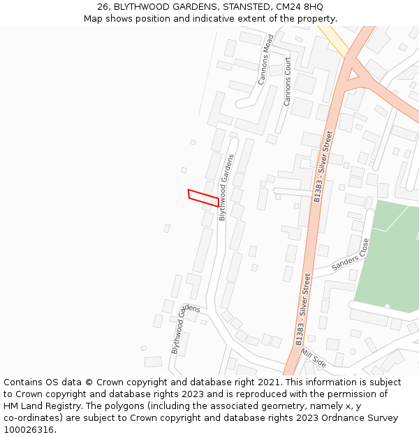 26, BLYTHWOOD GARDENS, STANSTED, CM24 8HQ: Location map and indicative extent of plot