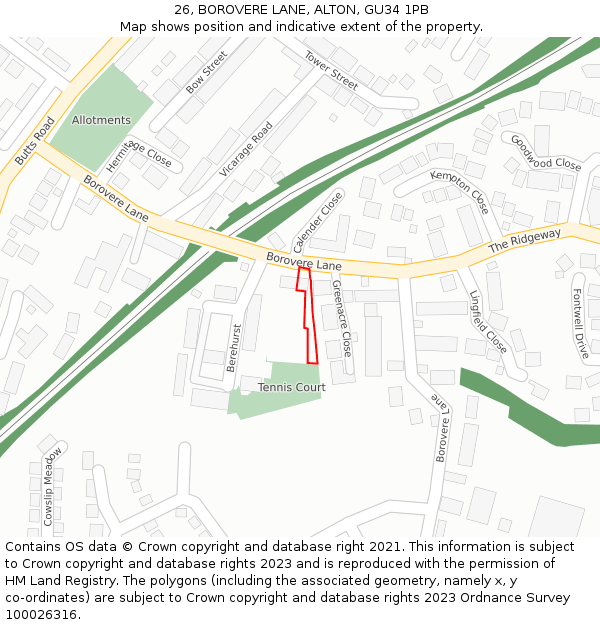 26, BOROVERE LANE, ALTON, GU34 1PB: Location map and indicative extent of plot