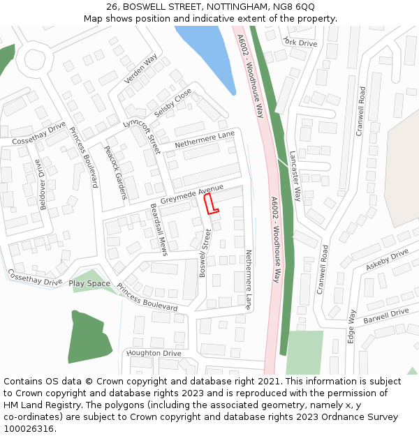 26, BOSWELL STREET, NOTTINGHAM, NG8 6QQ: Location map and indicative extent of plot