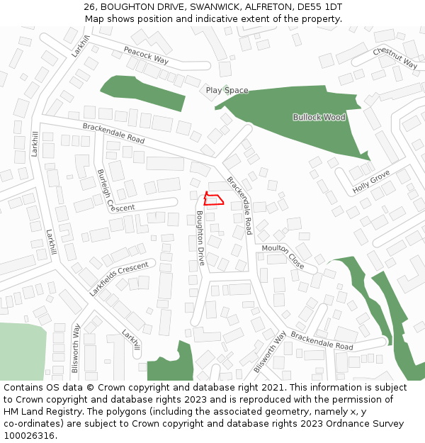 26, BOUGHTON DRIVE, SWANWICK, ALFRETON, DE55 1DT: Location map and indicative extent of plot