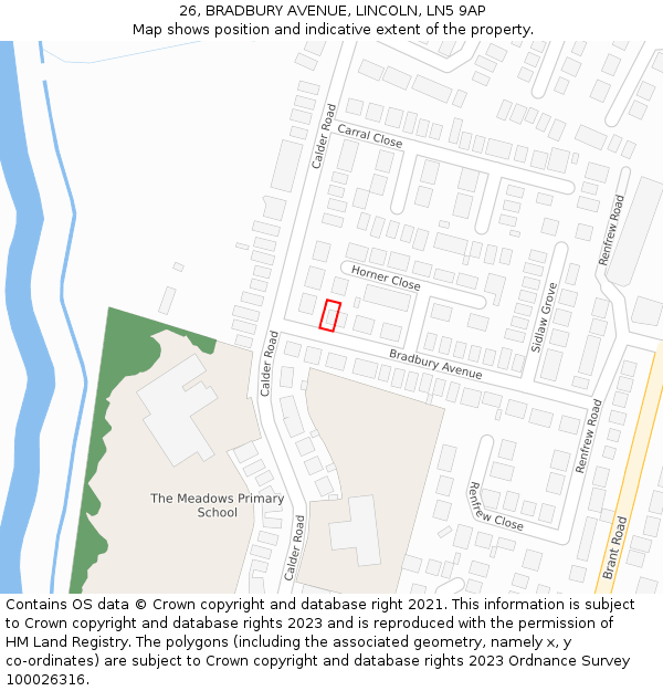 26, BRADBURY AVENUE, LINCOLN, LN5 9AP: Location map and indicative extent of plot