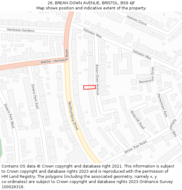 26, BREAN DOWN AVENUE, BRISTOL, BS9 4JF: Location map and indicative extent of plot