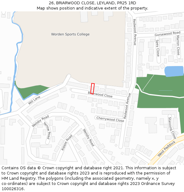 26, BRIARWOOD CLOSE, LEYLAND, PR25 1RD: Location map and indicative extent of plot
