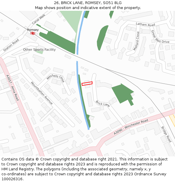 26, BRICK LANE, ROMSEY, SO51 8LG: Location map and indicative extent of plot