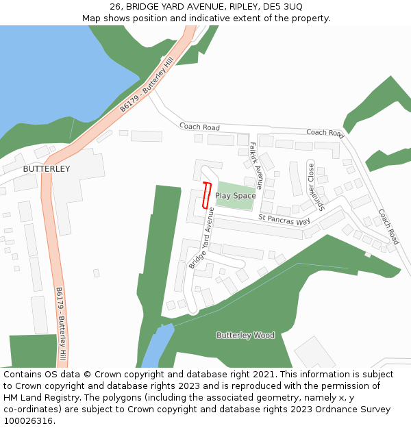 26, BRIDGE YARD AVENUE, RIPLEY, DE5 3UQ: Location map and indicative extent of plot