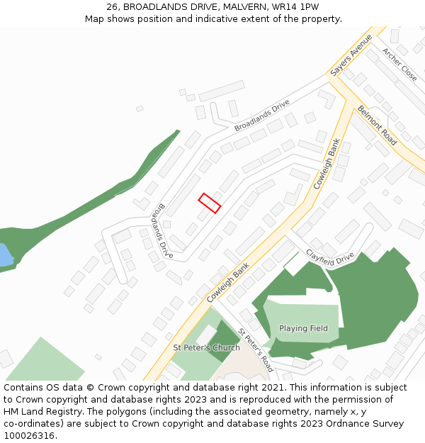 26, BROADLANDS DRIVE, MALVERN, WR14 1PW: Location map and indicative extent of plot
