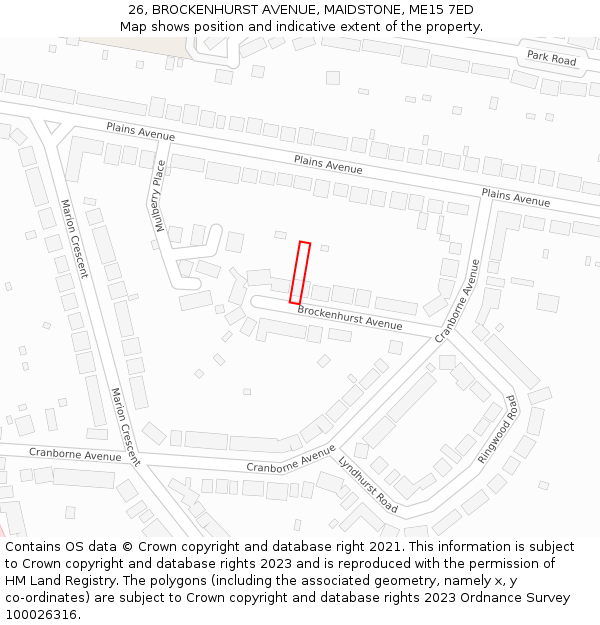 26, BROCKENHURST AVENUE, MAIDSTONE, ME15 7ED: Location map and indicative extent of plot
