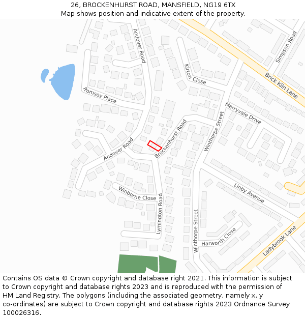 26, BROCKENHURST ROAD, MANSFIELD, NG19 6TX: Location map and indicative extent of plot