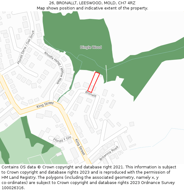 26, BRONALLT, LEESWOOD, MOLD, CH7 4RZ: Location map and indicative extent of plot