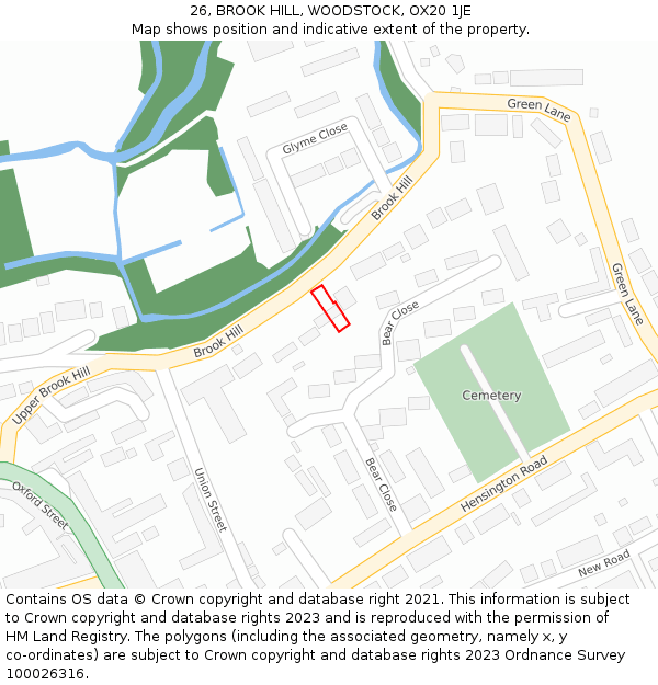 26, BROOK HILL, WOODSTOCK, OX20 1JE: Location map and indicative extent of plot