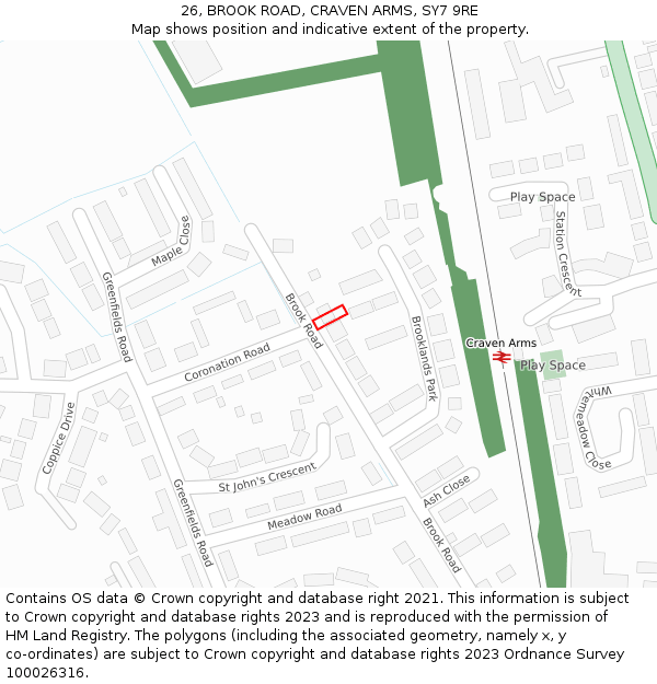 26, BROOK ROAD, CRAVEN ARMS, SY7 9RE: Location map and indicative extent of plot