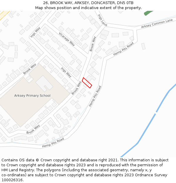 26, BROOK WAY, ARKSEY, DONCASTER, DN5 0TB: Location map and indicative extent of plot