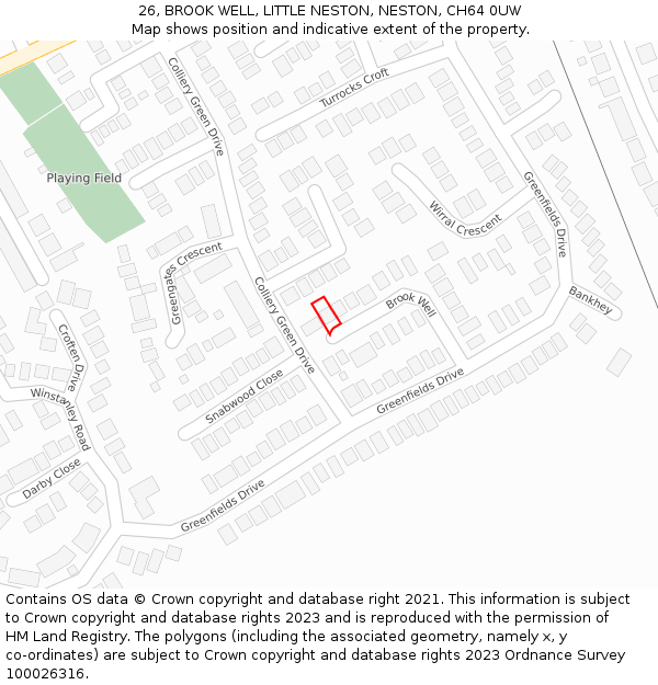 26, BROOK WELL, LITTLE NESTON, NESTON, CH64 0UW: Location map and indicative extent of plot