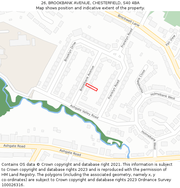26, BROOKBANK AVENUE, CHESTERFIELD, S40 4BA: Location map and indicative extent of plot