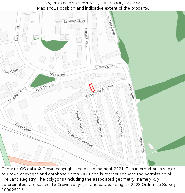 26, BROOKLANDS AVENUE, LIVERPOOL, L22 3XZ: Location map and indicative extent of plot