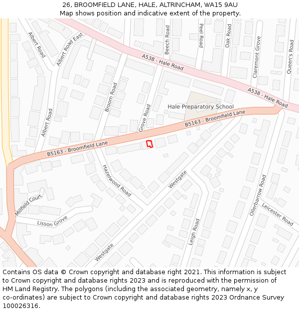26, BROOMFIELD LANE, HALE, ALTRINCHAM, WA15 9AU: Location map and indicative extent of plot