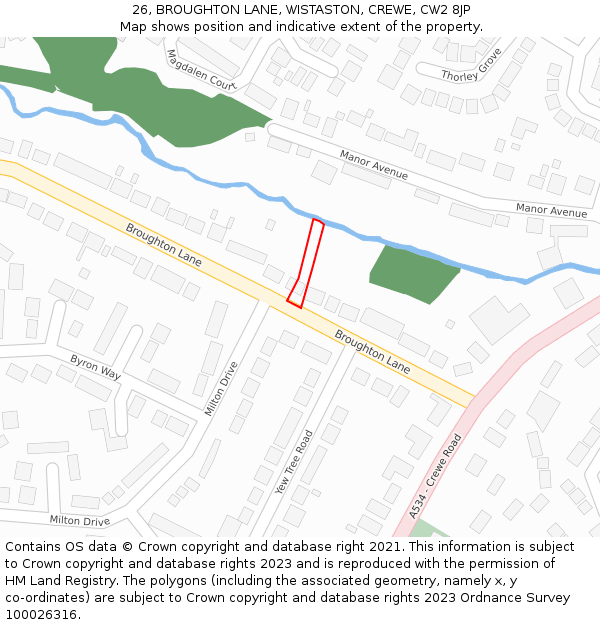26, BROUGHTON LANE, WISTASTON, CREWE, CW2 8JP: Location map and indicative extent of plot