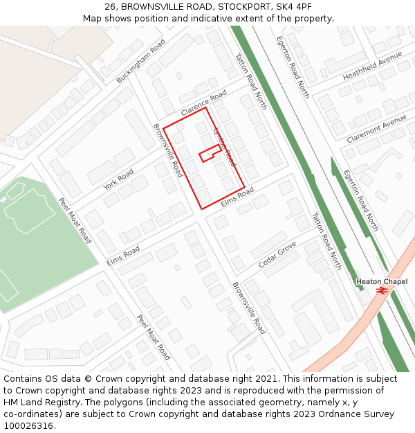 26, BROWNSVILLE ROAD, STOCKPORT, SK4 4PF: Location map and indicative extent of plot