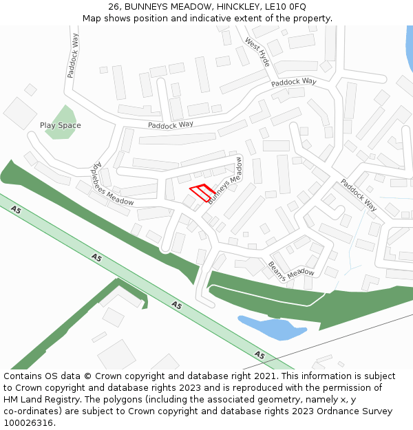 26, BUNNEYS MEADOW, HINCKLEY, LE10 0FQ: Location map and indicative extent of plot