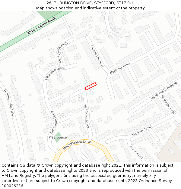26, BURLINGTON DRIVE, STAFFORD, ST17 9UL: Location map and indicative extent of plot