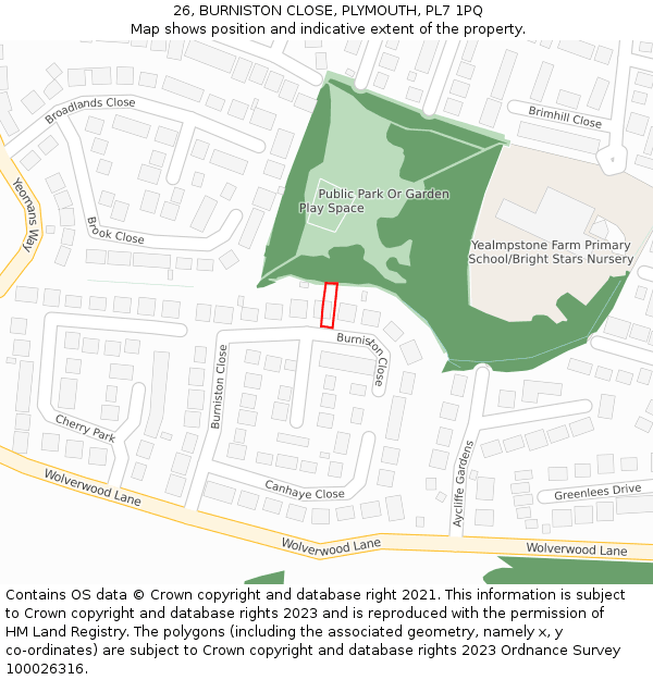 26, BURNISTON CLOSE, PLYMOUTH, PL7 1PQ: Location map and indicative extent of plot