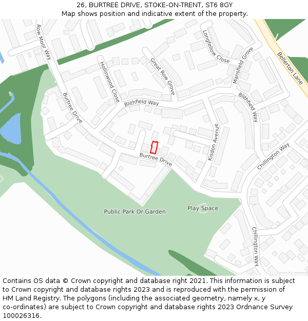 26, BURTREE DRIVE, STOKE-ON-TRENT, ST6 8GY: Location map and indicative extent of plot