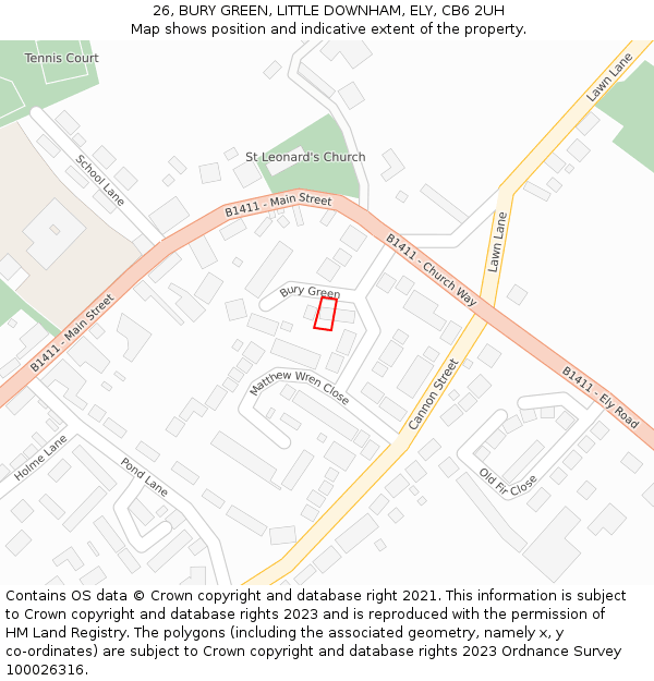 26, BURY GREEN, LITTLE DOWNHAM, ELY, CB6 2UH: Location map and indicative extent of plot