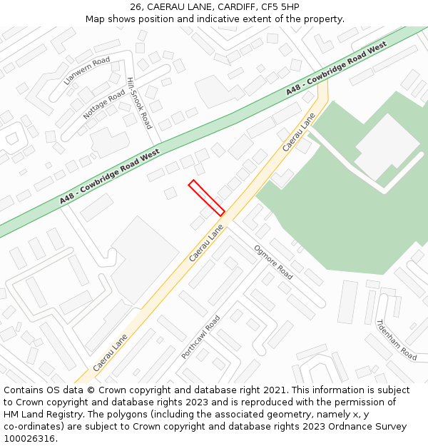 26, CAERAU LANE, CARDIFF, CF5 5HP: Location map and indicative extent of plot