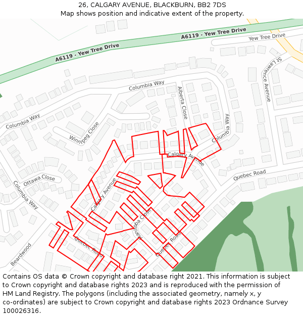 26, CALGARY AVENUE, BLACKBURN, BB2 7DS: Location map and indicative extent of plot