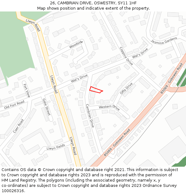 26, CAMBRIAN DRIVE, OSWESTRY, SY11 1HF: Location map and indicative extent of plot