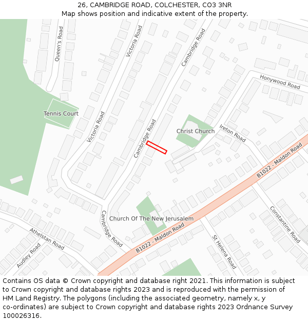 26, CAMBRIDGE ROAD, COLCHESTER, CO3 3NR: Location map and indicative extent of plot