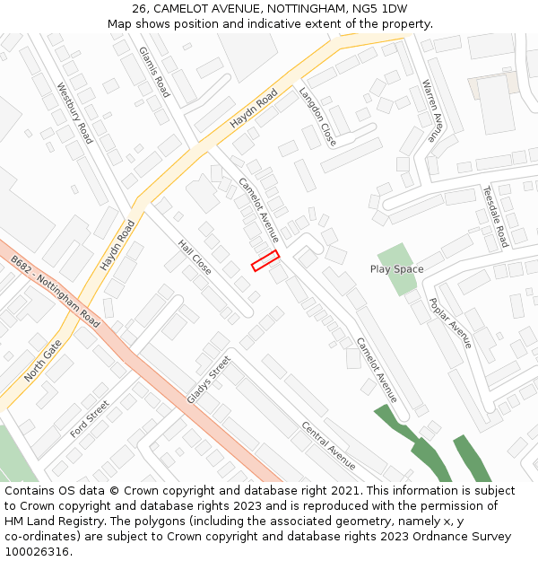 26, CAMELOT AVENUE, NOTTINGHAM, NG5 1DW: Location map and indicative extent of plot
