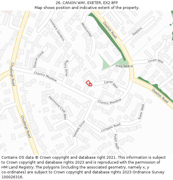 26, CANON WAY, EXETER, EX2 8FP: Location map and indicative extent of plot