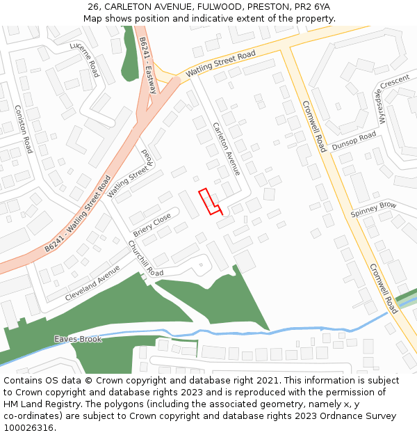 26, CARLETON AVENUE, FULWOOD, PRESTON, PR2 6YA: Location map and indicative extent of plot