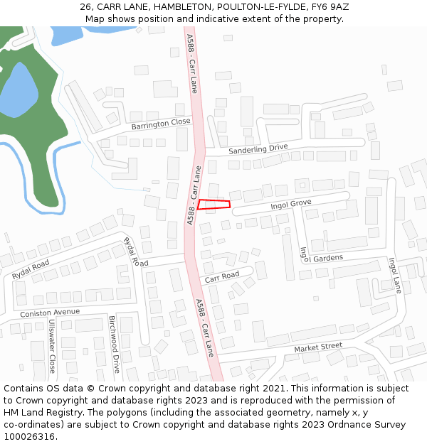 26, CARR LANE, HAMBLETON, POULTON-LE-FYLDE, FY6 9AZ: Location map and indicative extent of plot