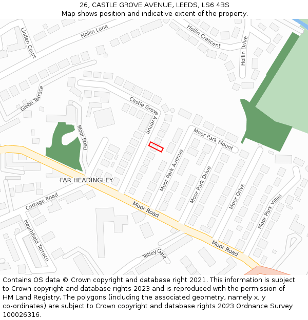 26, CASTLE GROVE AVENUE, LEEDS, LS6 4BS: Location map and indicative extent of plot