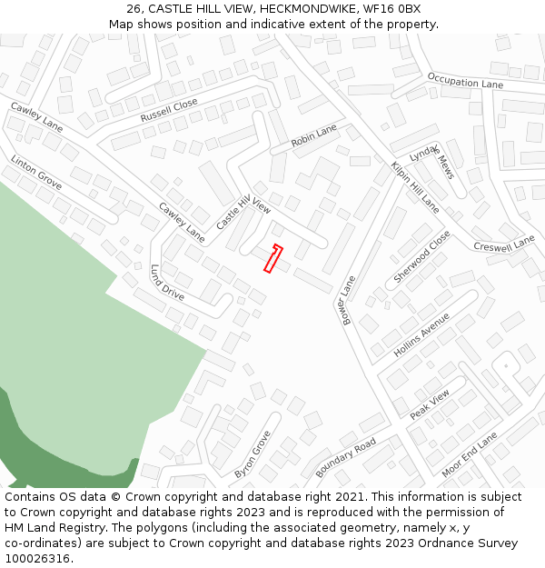 26, CASTLE HILL VIEW, HECKMONDWIKE, WF16 0BX: Location map and indicative extent of plot