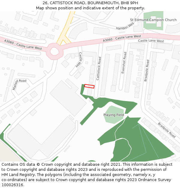 26, CATTISTOCK ROAD, BOURNEMOUTH, BH8 9PH: Location map and indicative extent of plot