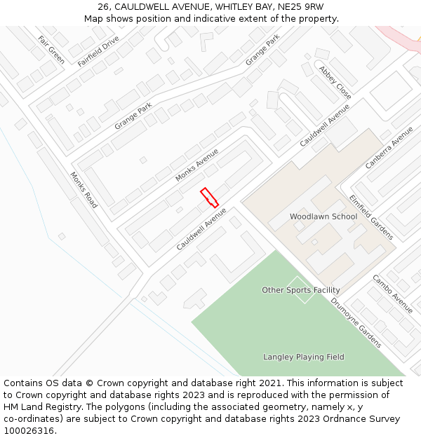 26, CAULDWELL AVENUE, WHITLEY BAY, NE25 9RW: Location map and indicative extent of plot