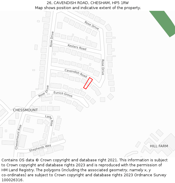 26, CAVENDISH ROAD, CHESHAM, HP5 1RW: Location map and indicative extent of plot