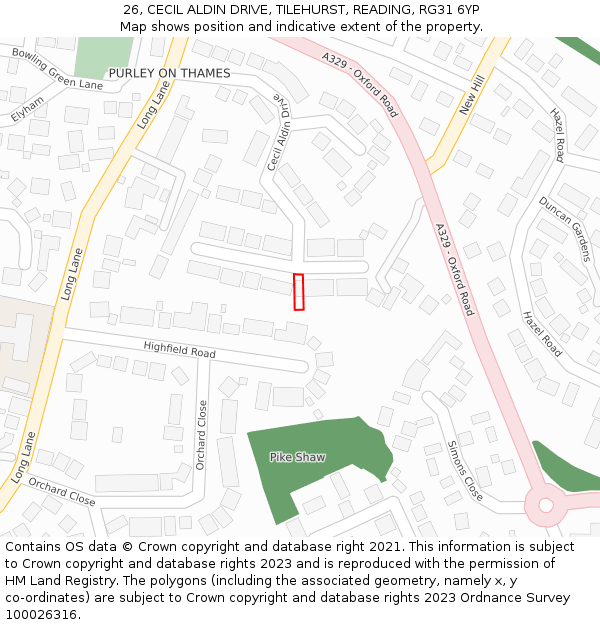 26, CECIL ALDIN DRIVE, TILEHURST, READING, RG31 6YP: Location map and indicative extent of plot