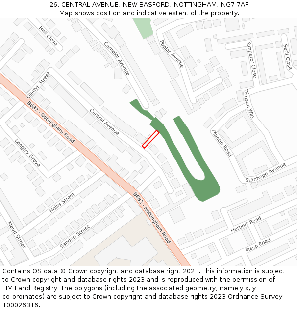 26, CENTRAL AVENUE, NEW BASFORD, NOTTINGHAM, NG7 7AF: Location map and indicative extent of plot