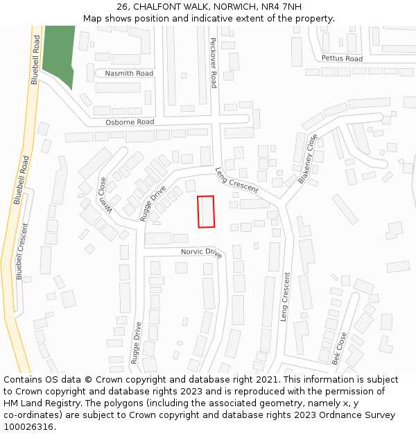 26, CHALFONT WALK, NORWICH, NR4 7NH: Location map and indicative extent of plot