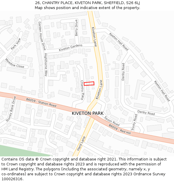 26, CHANTRY PLACE, KIVETON PARK, SHEFFIELD, S26 6LJ: Location map and indicative extent of plot