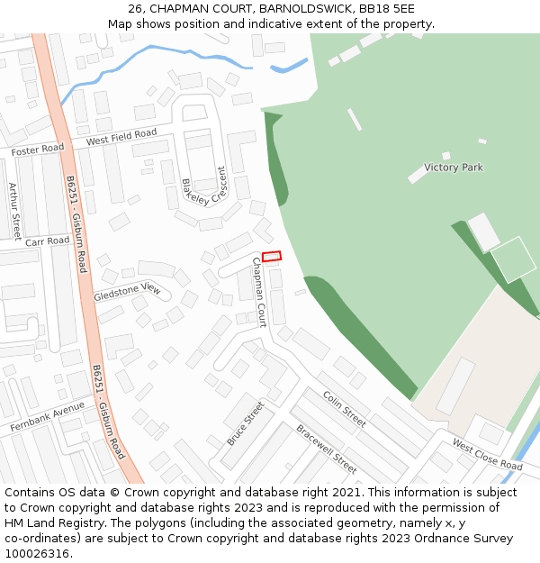 26, CHAPMAN COURT, BARNOLDSWICK, BB18 5EE: Location map and indicative extent of plot