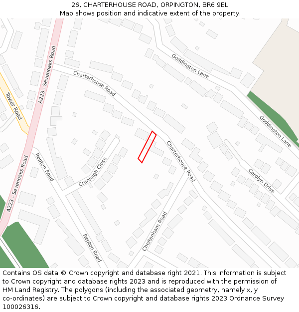 26, CHARTERHOUSE ROAD, ORPINGTON, BR6 9EL: Location map and indicative extent of plot