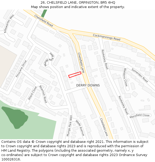 26, CHELSFIELD LANE, ORPINGTON, BR5 4HQ: Location map and indicative extent of plot