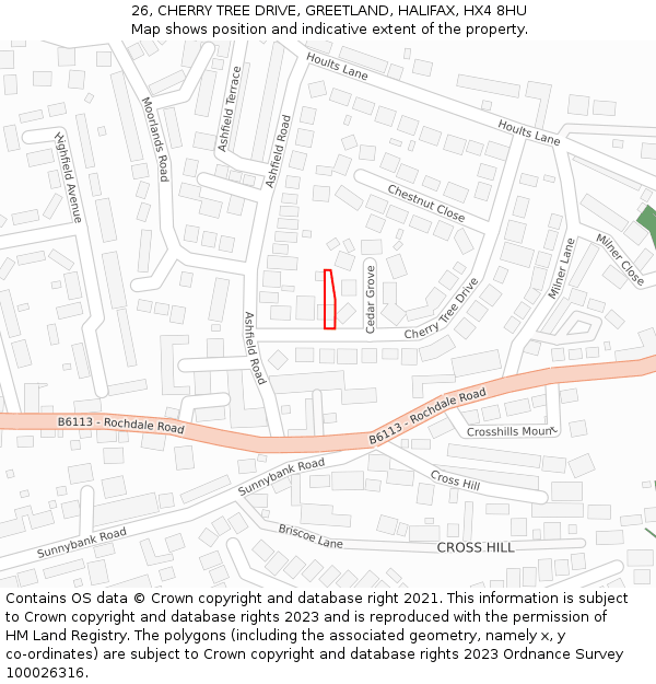 26, CHERRY TREE DRIVE, GREETLAND, HALIFAX, HX4 8HU: Location map and indicative extent of plot