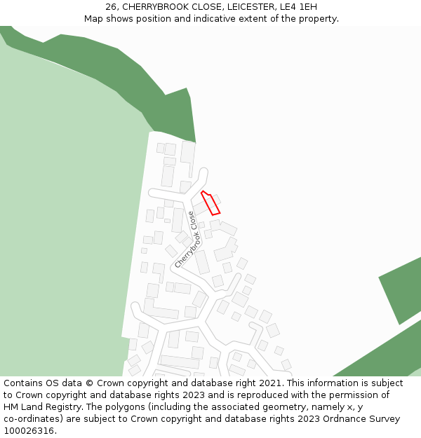 26, CHERRYBROOK CLOSE, LEICESTER, LE4 1EH: Location map and indicative extent of plot